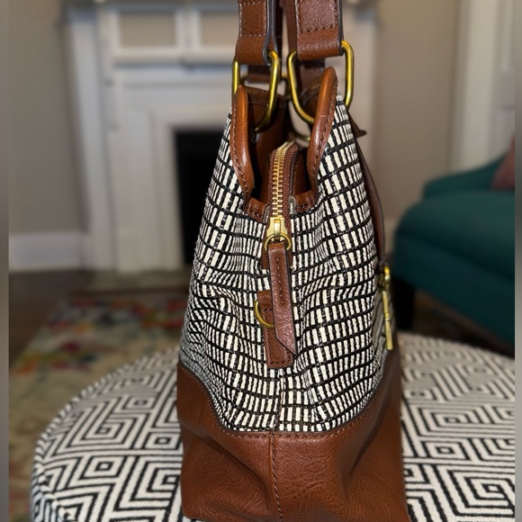 Fossil Lane Satchel Handbag - Brown, Black & White - Picture 5 of 11